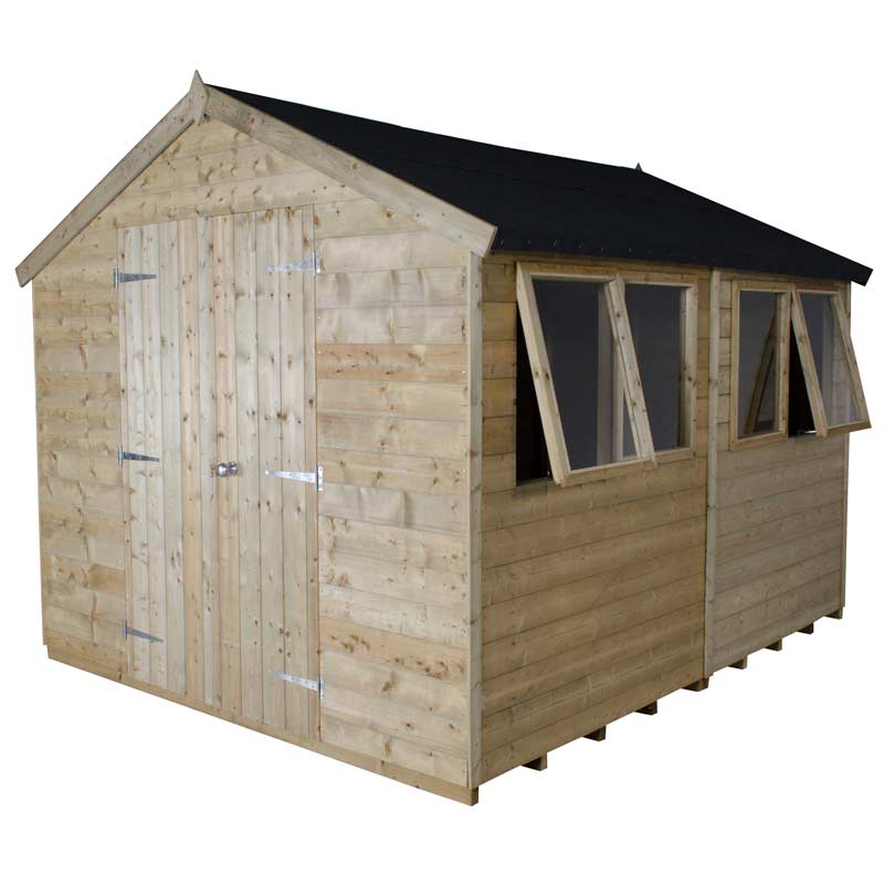 Tongue and Groove Pressure Treated 10x8 Double Door Apex Workshop